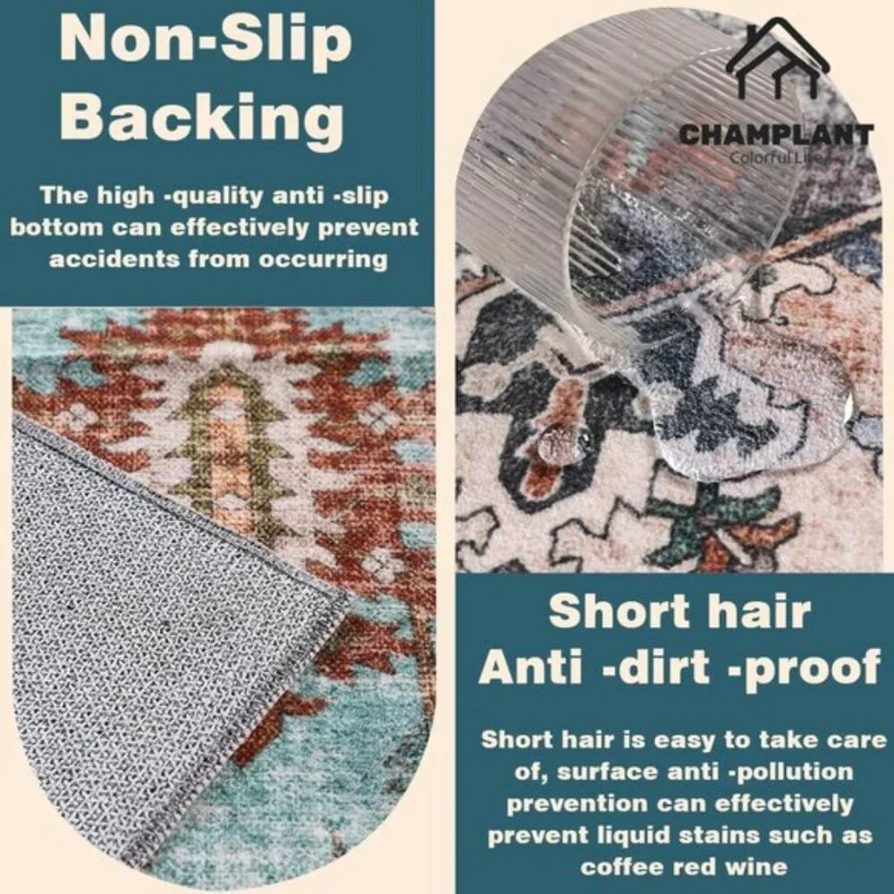 New 5x7 Washable Boho Rug, Non-Slip Distressed Medallion Carpet for Home & Room